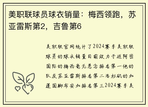美职联球员球衣销量：梅西领跑，苏亚雷斯第2，吉鲁第6
